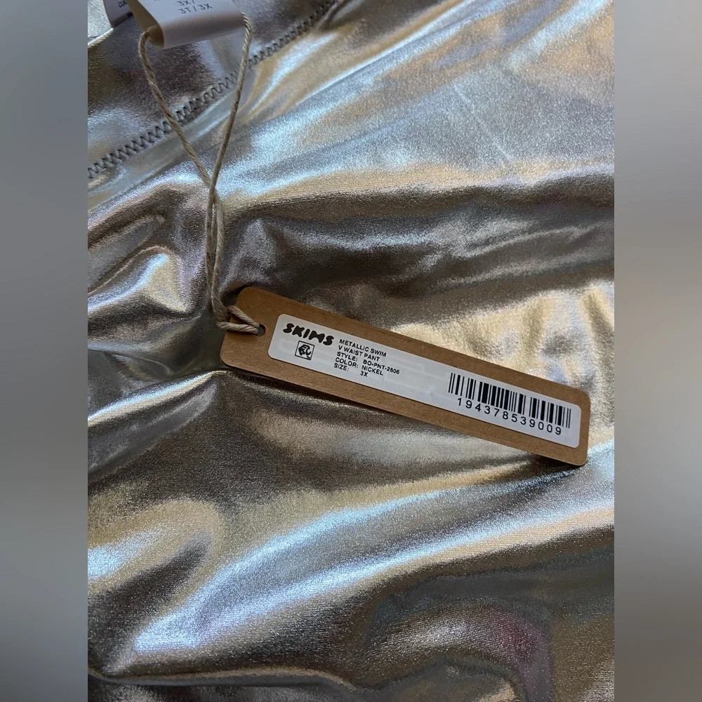 Skims Metallic Swim V Waist Pant in Nickel NWT